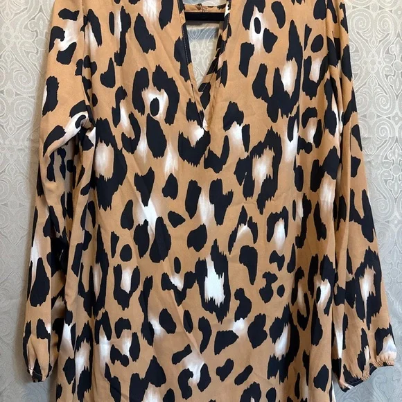 Peach Love California Tan Leopard Print Blouse - Picture 3 of 5